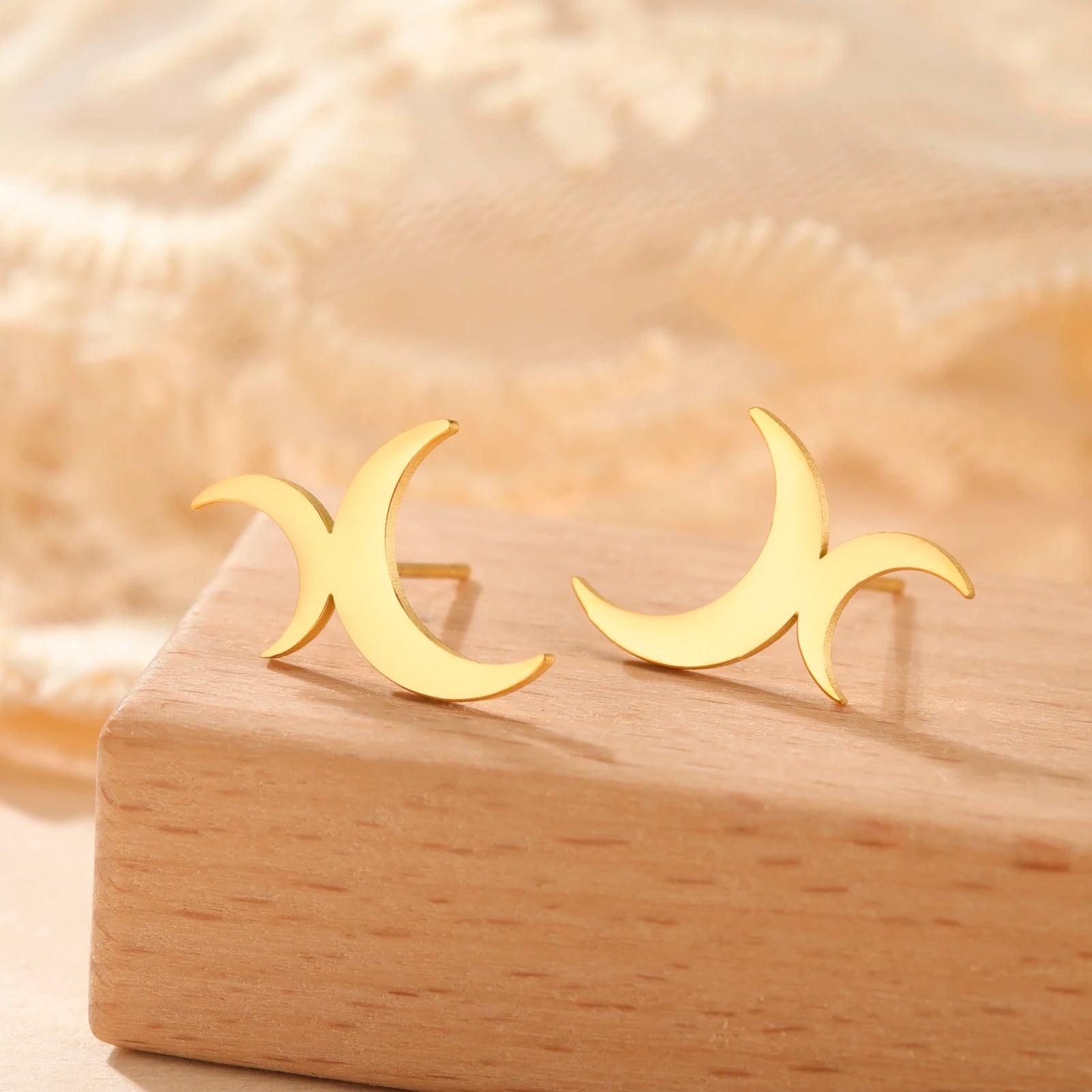 Crescent Moon Dangle Stud Earrings, Vintage Lunar Phase Celestial Talisman