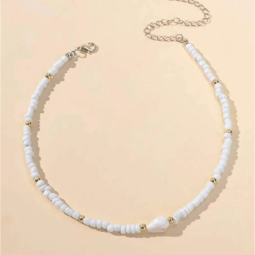 Conch Shell White Bead Chain Necklace Jewelry
