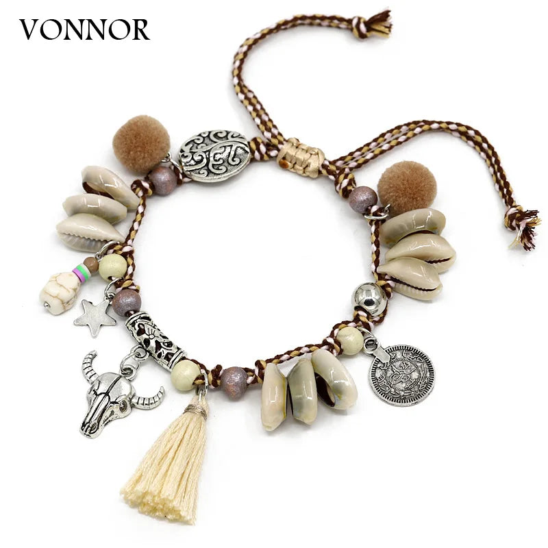 Shell and Tassel Barefoot Boho Ankle Bracelet