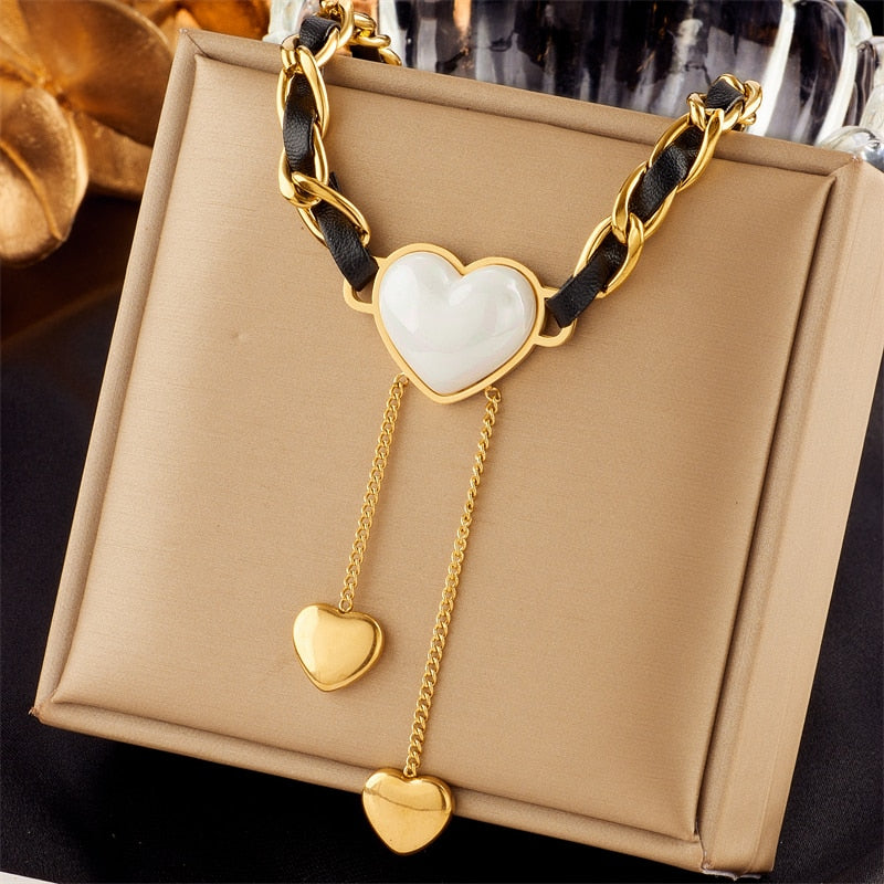 DIEYURO 316L Stainless Steel Butterfly Moon Lock Blue Eyes Pendant Necklace For Women Multilayer Choker Chain Jewelry Gifts - Charlie Dolly