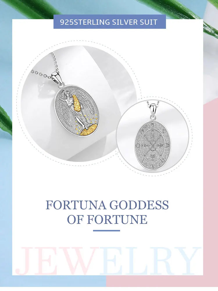 Fortuna Goddess of Fortune Necklace, S925 Silver with 18K Gold