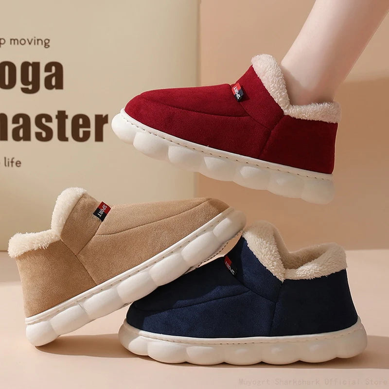 New Men Women Winter Slippers Warm Plush Slip-On Couples Home Cotton Boots Shoes Simple Anti-Slip Comfortable Flats Soft Boots - Charlie Dolly