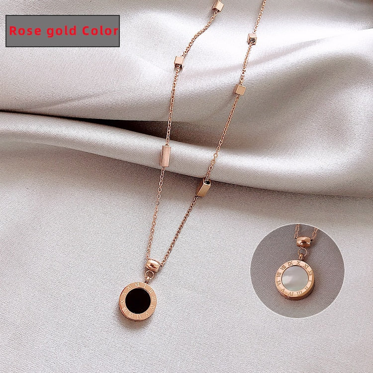 Classic Fashion Stainless Steel Roman Digital Wafer Pendant Necklace 2022 Fashion Jewelry Christmas Party Women's Sexy Necklace