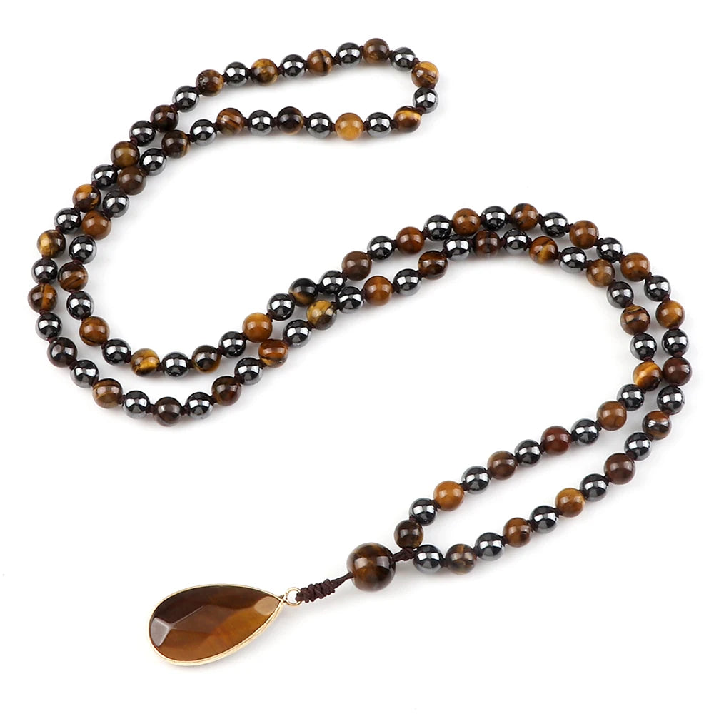 Tiger Eye Onyx Prayer Mala Necklace Jewelry