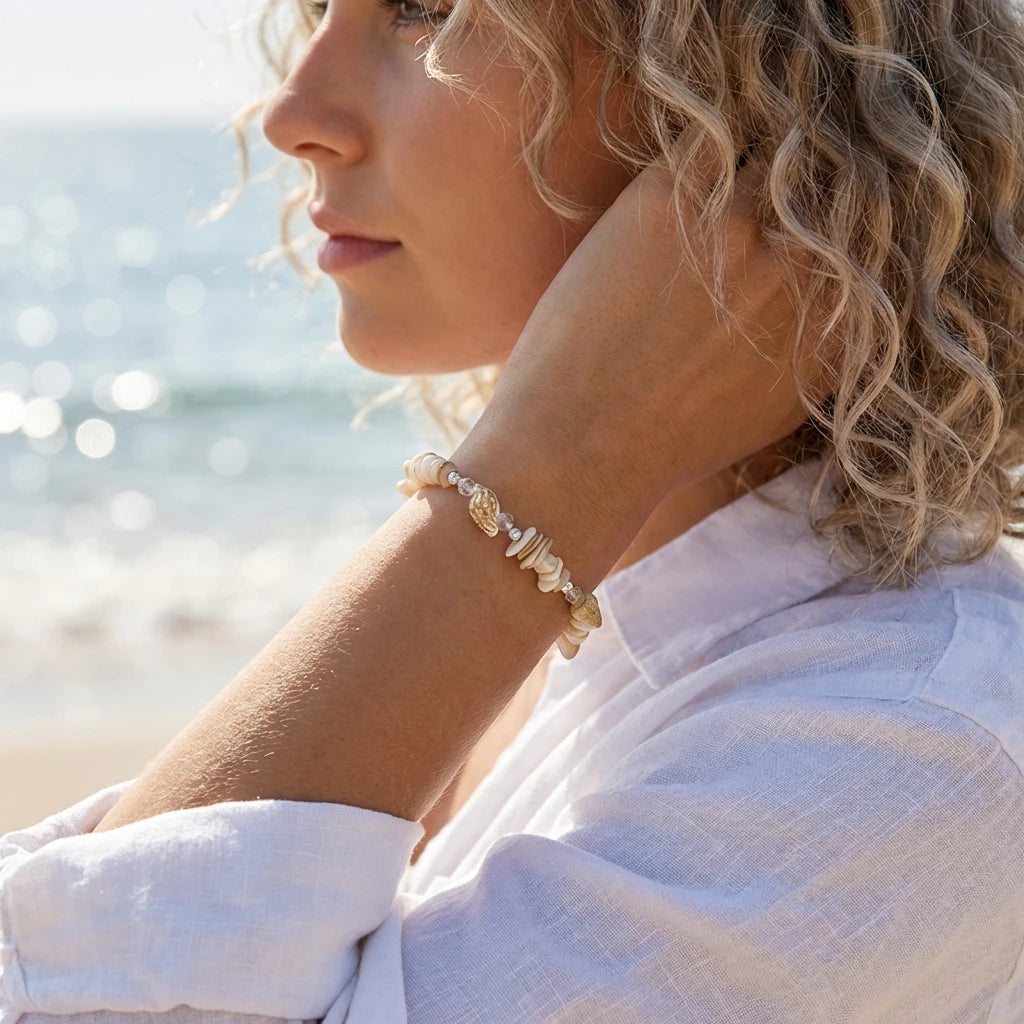 Natural Shell Chip and Conch Boho Bracelet