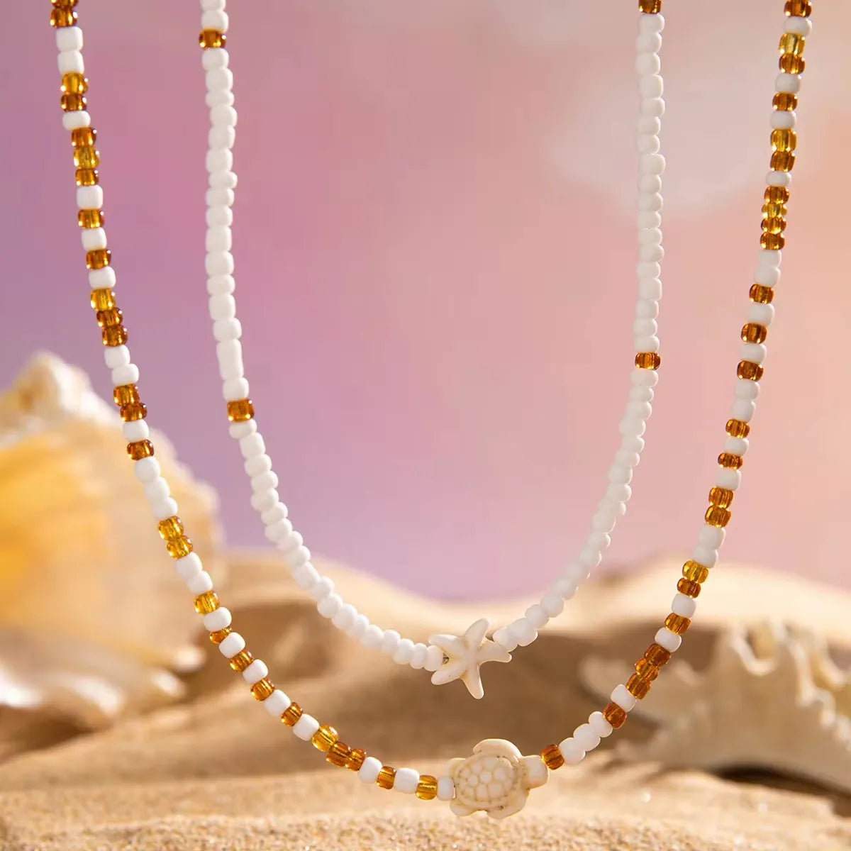 Tocona البوهيمي الملونة عقد من الخرز للنساء الصيف اليدوية نجم البحر السلحفاة المختنق سلسلة الشاطئ مجوهرات اكسسوارات