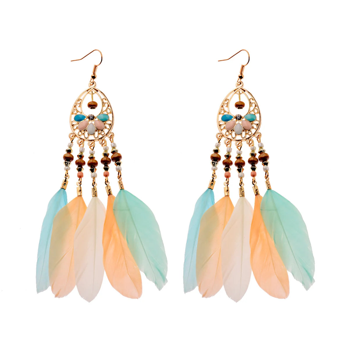 Dream Catcher Feather Leaf Tassel Earrings Jewelry
