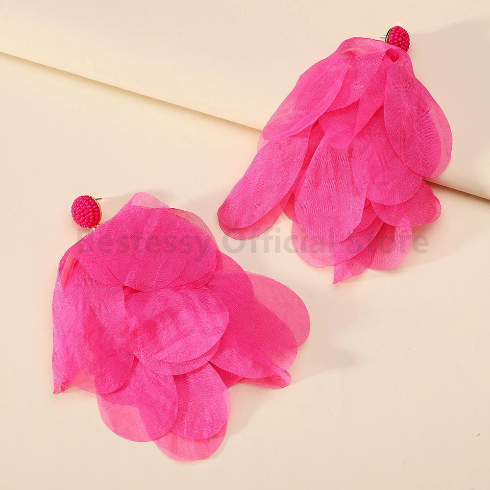 Cotton Flower Petal Beaded Tassel Earrings Jewelry