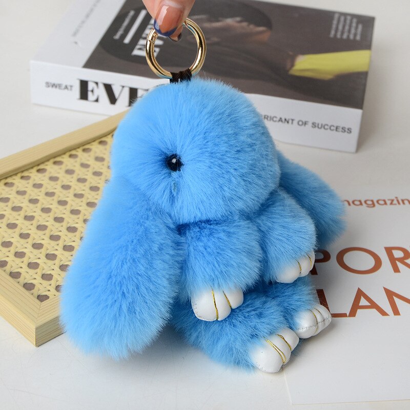 15CM Charm Real Fur Pompom Rabbit Keychain For Luxury Women Bag Men Car KeyRing Girl Gifts Cute Doll Plush Key Chains Pendent