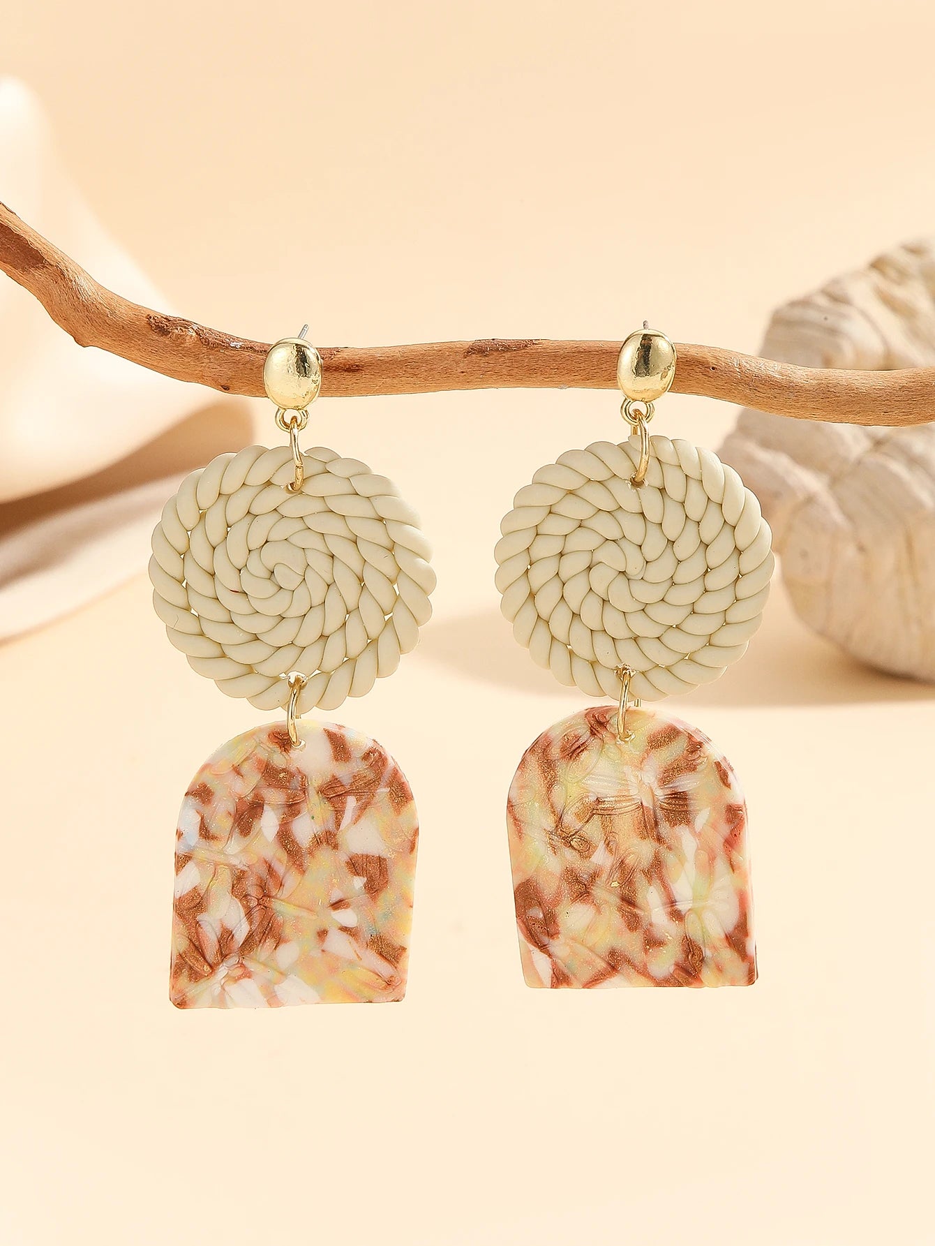 Woven Marbled Arch Teardrop Boho Earrings Jewelry