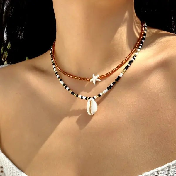 Sea Turtle and Starfish Double Layered Beaded Choker