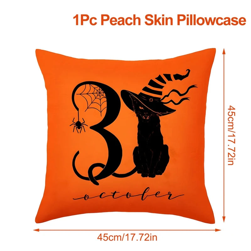 Halloween Pumpkin Ghost Pillowcase Happy Halloween Party Decorations For Home 2024 Trick or Treat Spider Bat Cat Pillow Covers - Charlie Dolly