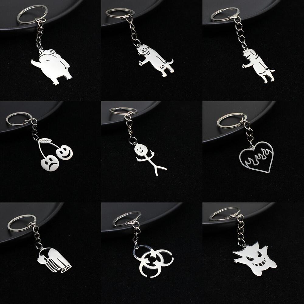 Funny Middle Finger Stickman Keychain Cute Titanium Steel School Bag Car Key Pendant Couple Trinket Gift Keyrings