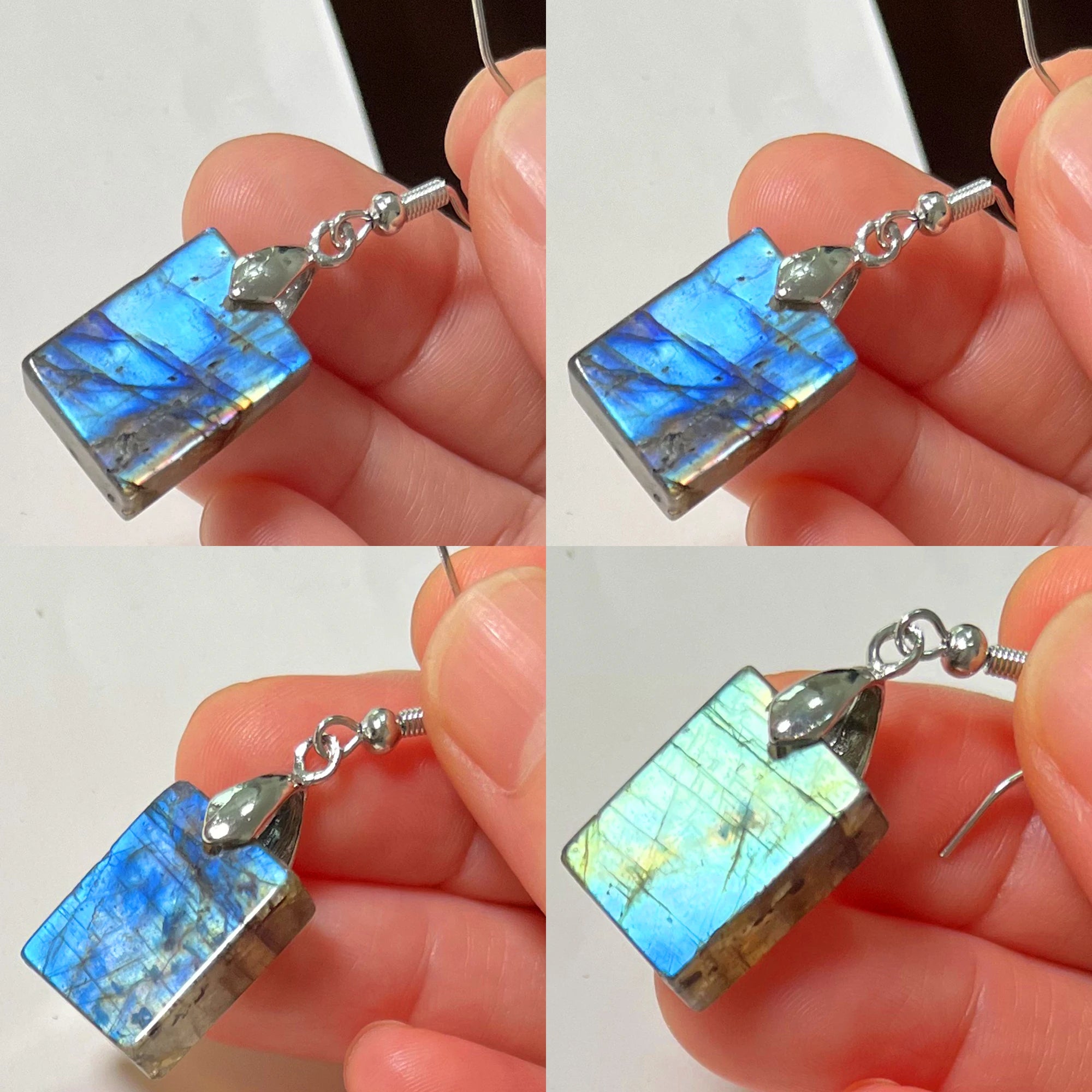Blue Labradorite Pendant & Earrings Set, Raw Natural Stone Unisex Boho Jewelry