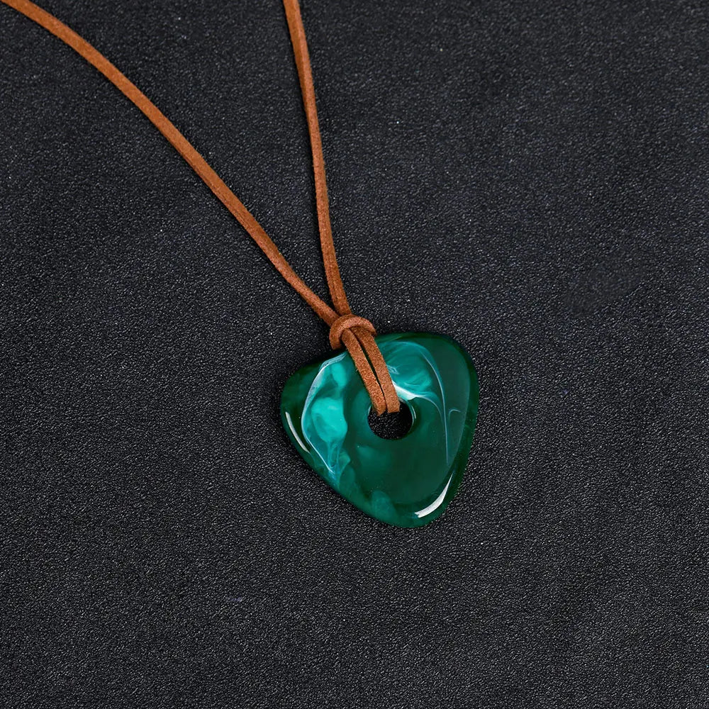 Blackish Green Coraline Heart Pendant Necklace Long Adjustable Leather Chain Halloween Festival Gift - Charlie Dolly