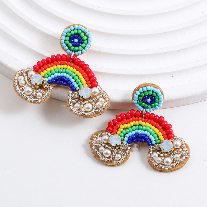 Bohemia Colorful Seed Beads evil eye Flower Drop Earrings For Women Handmade Tassel swan Statement Dangle Earrings Jewelry