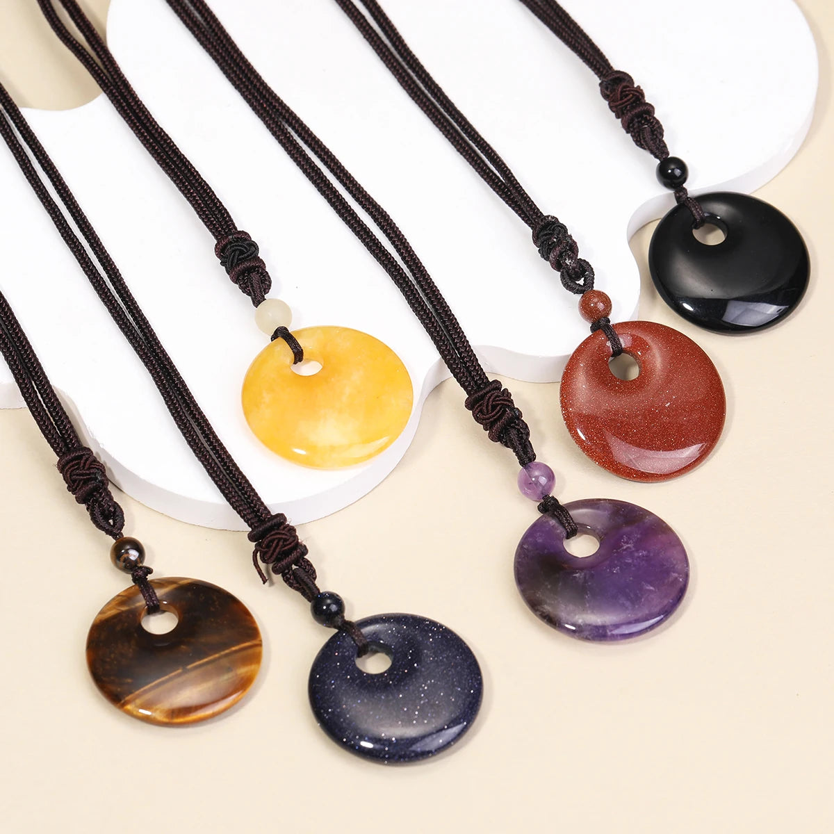 Natural Gemstone Chinese Peace Knot Pendant Necklace, Sacred Blessing Amulet