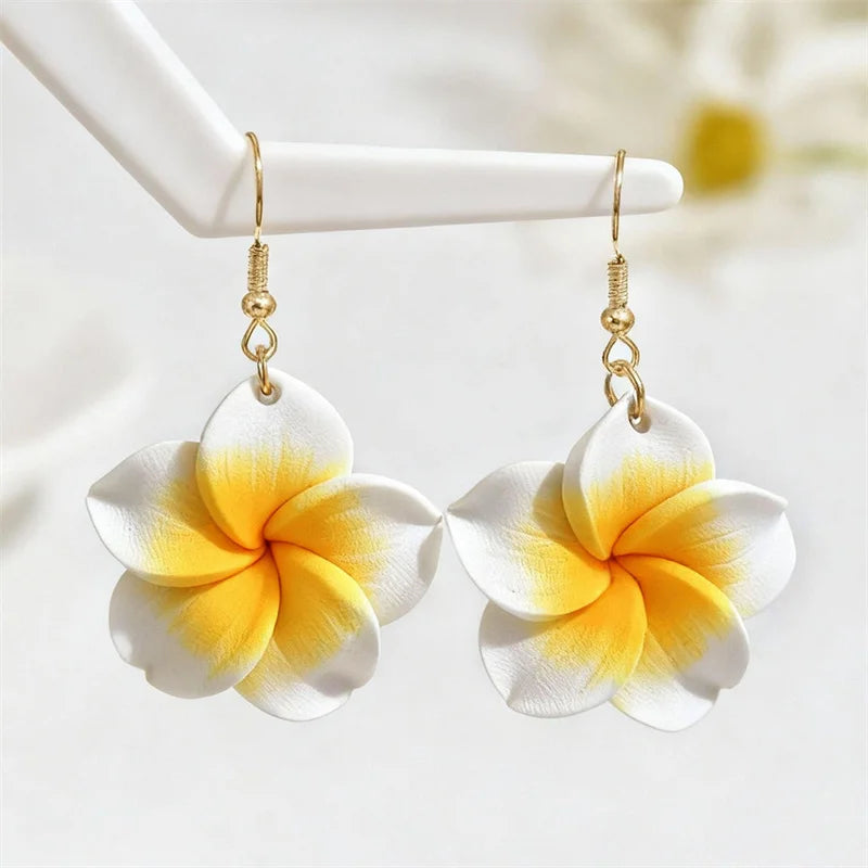 Plumeria Clay Flower Drop Earrings Jewelry