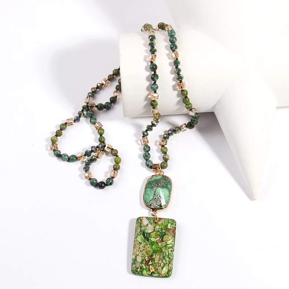 RH Fashion Bohemian Jewelry Natural Stones Crystal Stone Knotted Semi Precious Stone Boho Multi Pendant Necklace Women Gift - Charlie Dolly