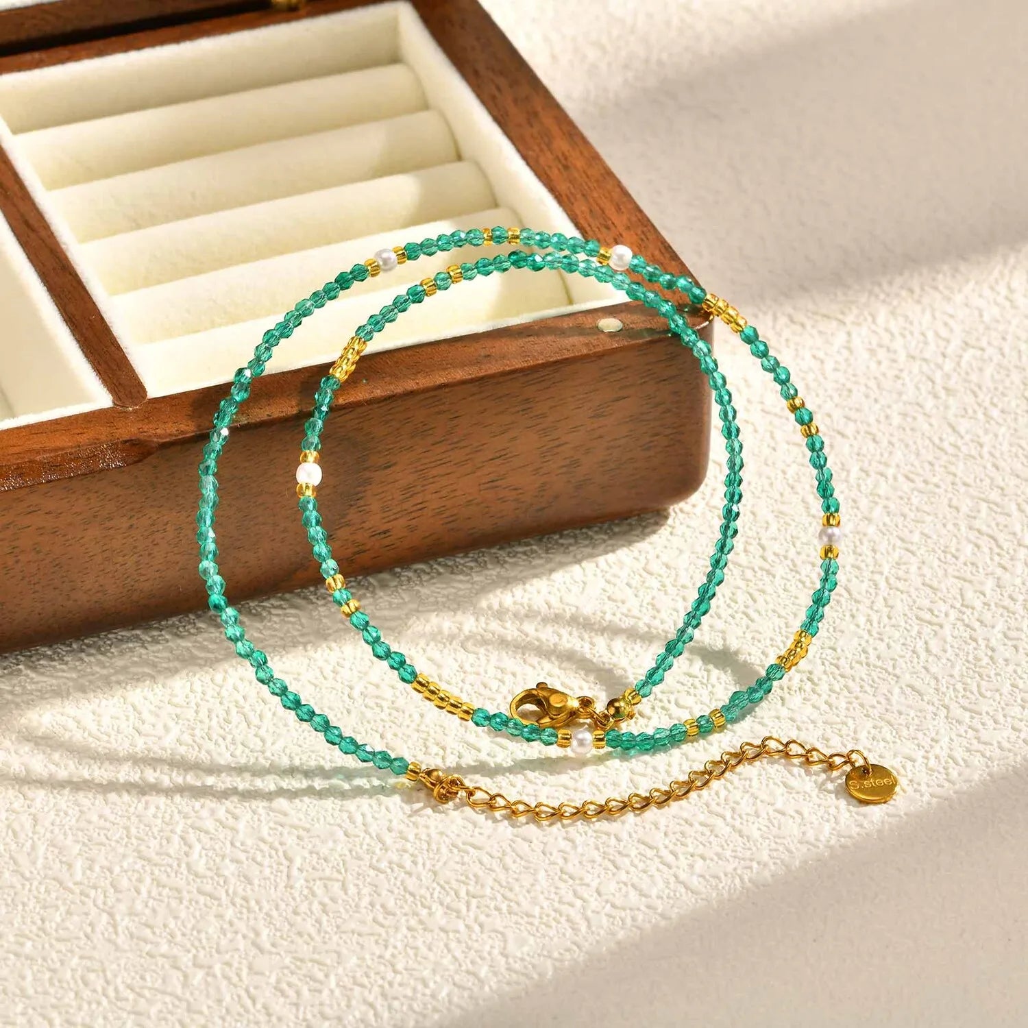 Beaded Choker Necklace for Women, 18K Gold Plated Boho Colorful Natural Stone Beads Chain Necklace stackable Handmade Jewelry - Charlie Dolly