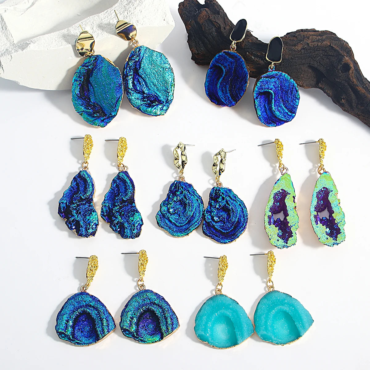 Volcanic Rock Abstract Drop Earrings, Starry Night Boho Jewelry
