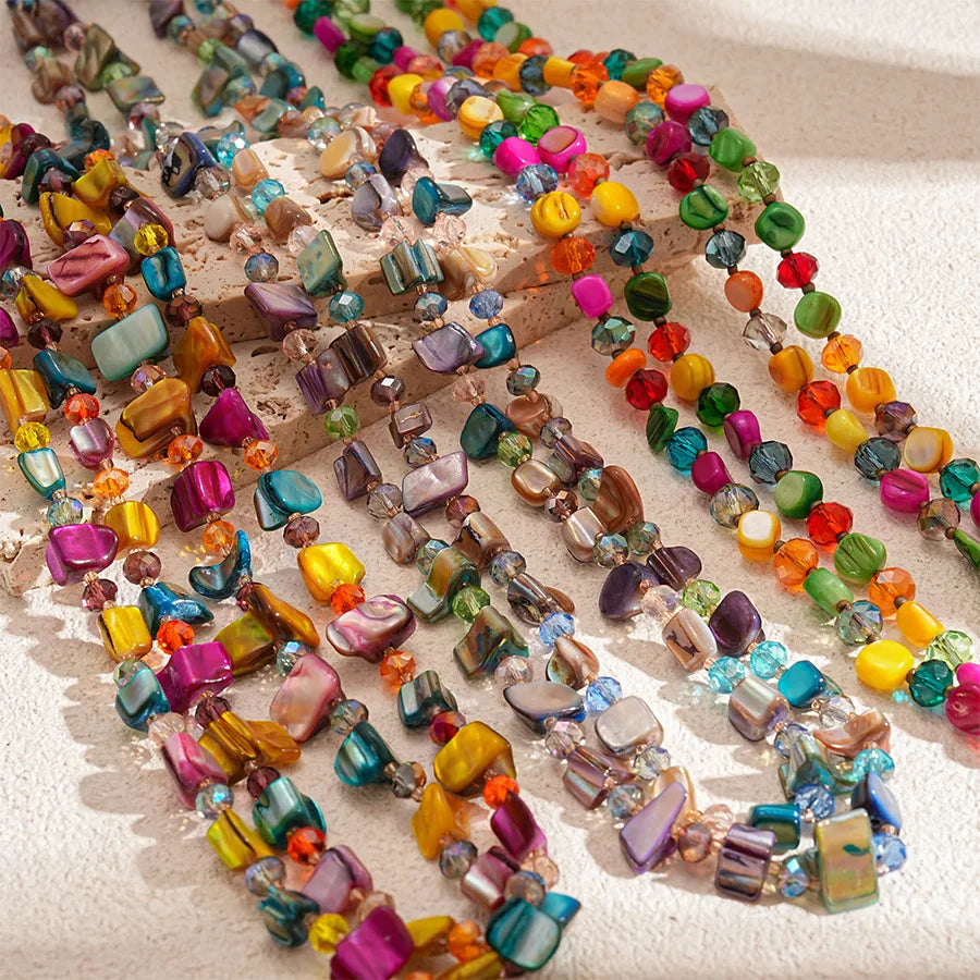 Irregular Shell Bead Double Layer Long Necklace Jewelry