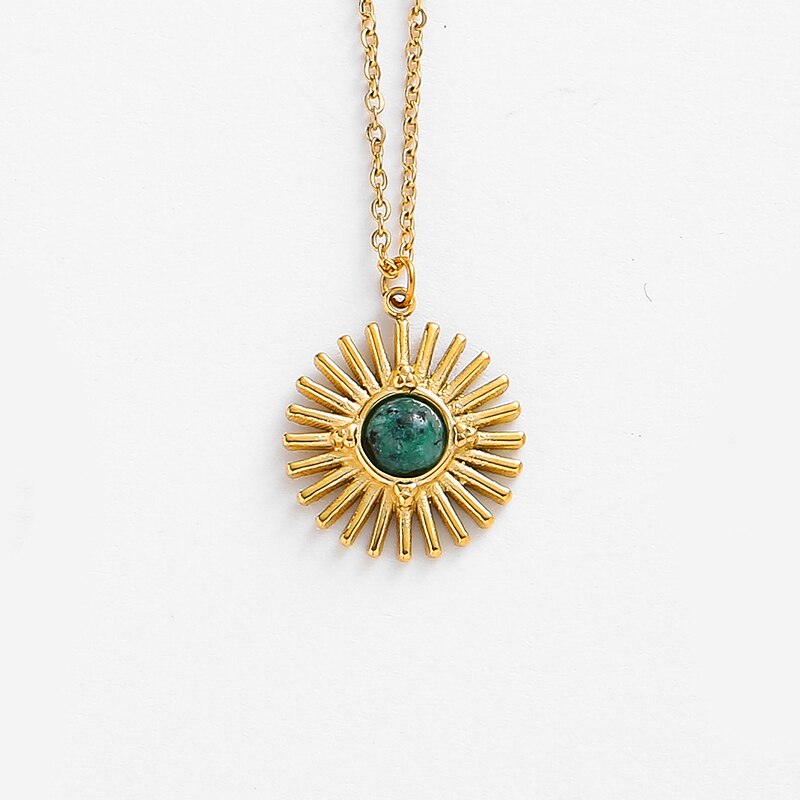 Bohemia Natural Stone Sunflower Pendant Necklaces for Women Stainless Steel Clavicle Chain Necklaces Female Party Jewelry Gifts