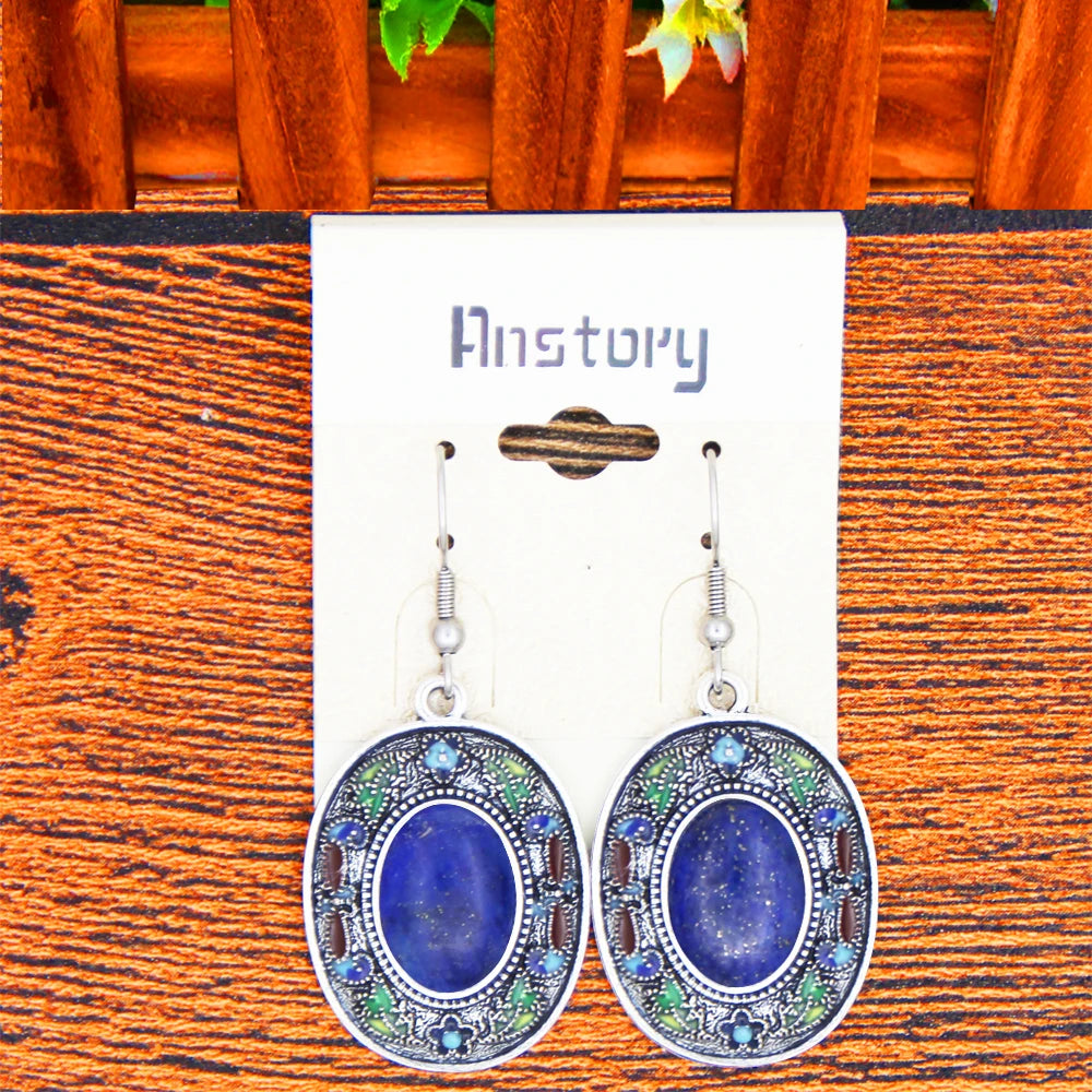Vintage Oval Lapis Lazuli Jewelry Sets Natural Tiger Eey Unakite Quartz Necklace Earrings Bohemia Fashion Jewelry TS456 - Charlie Dolly