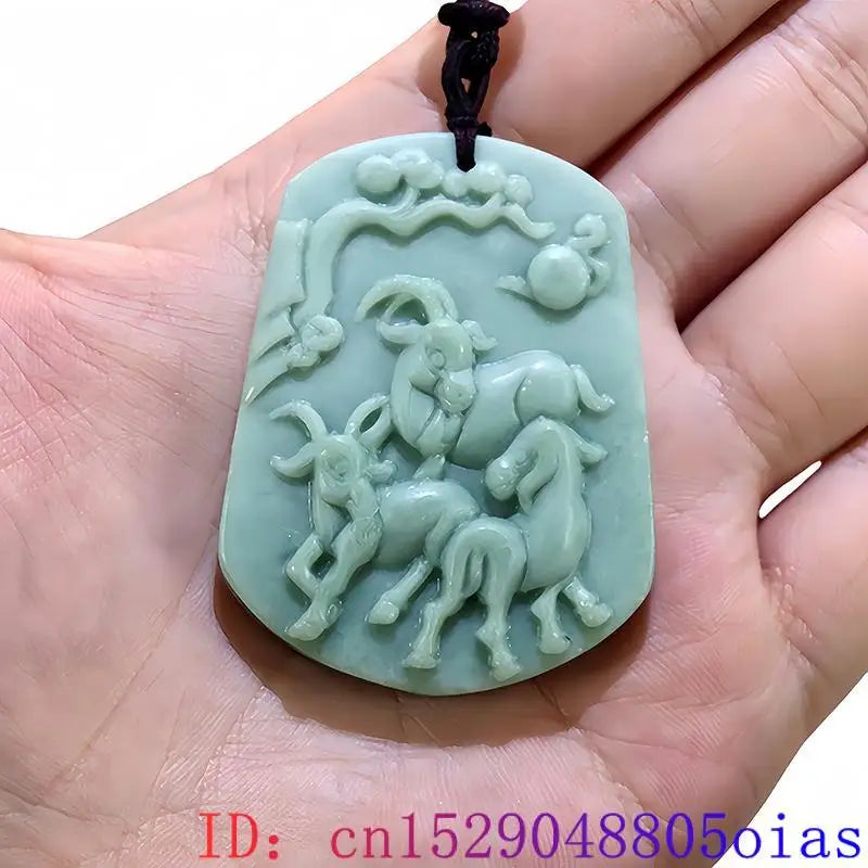 Natural Green Jade Sheep Pendant Necklace, Real Jade Boho Zodiac Talisman