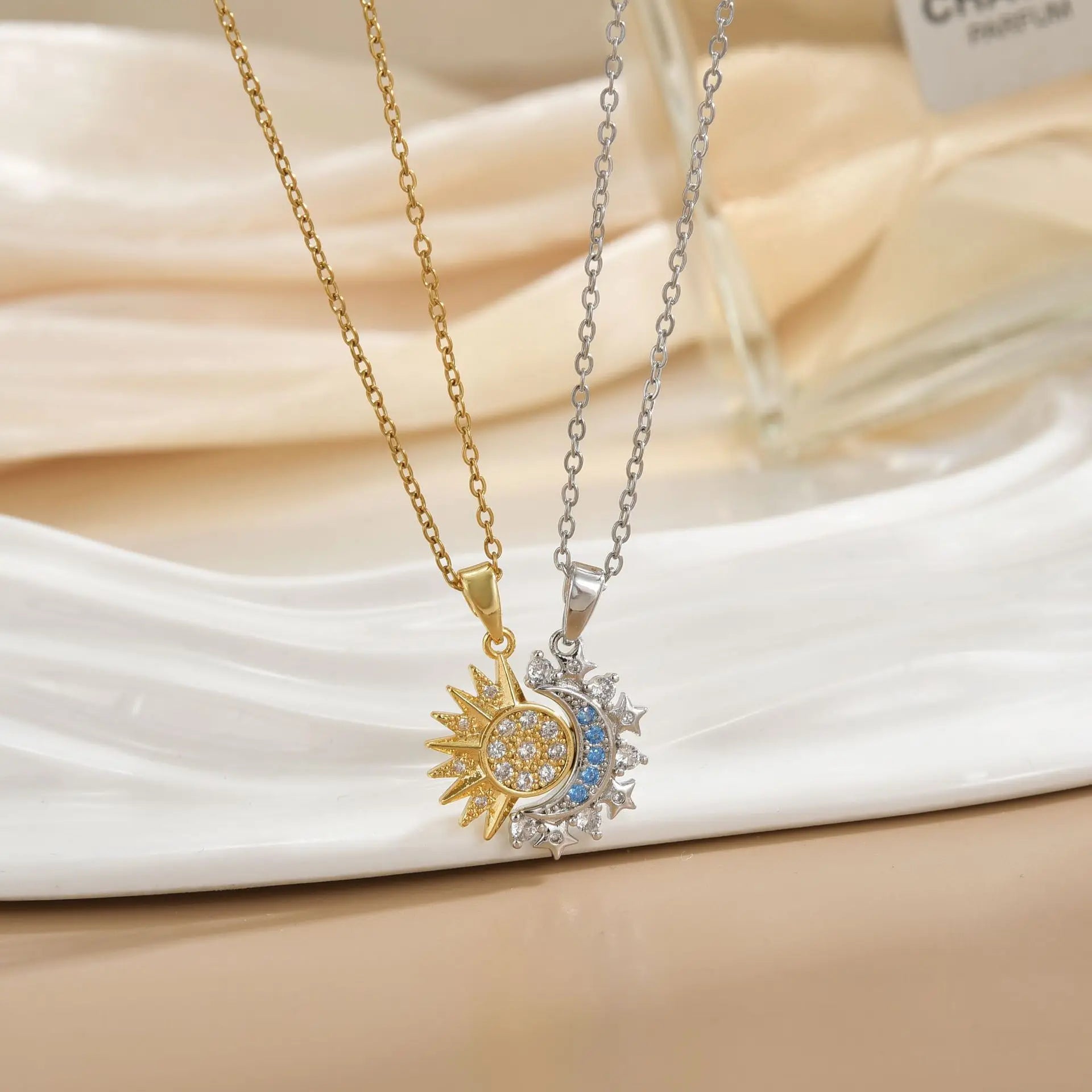 Magnetic Sun & Moon Couple Necklace, Stainless Steel Celestial Pair for Partners