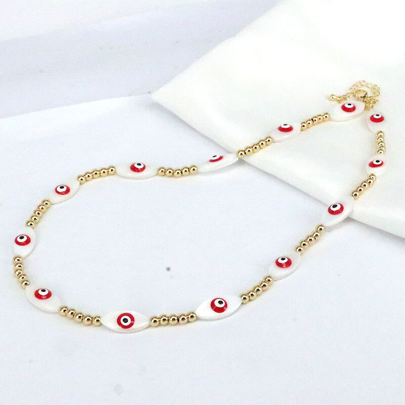 Vlen Boho Turkish Evil Eye Necklace Jewelry for Women Gold Color Beaded Choker Necklaces Natural Shell Lucky Hamsa Hand Collar