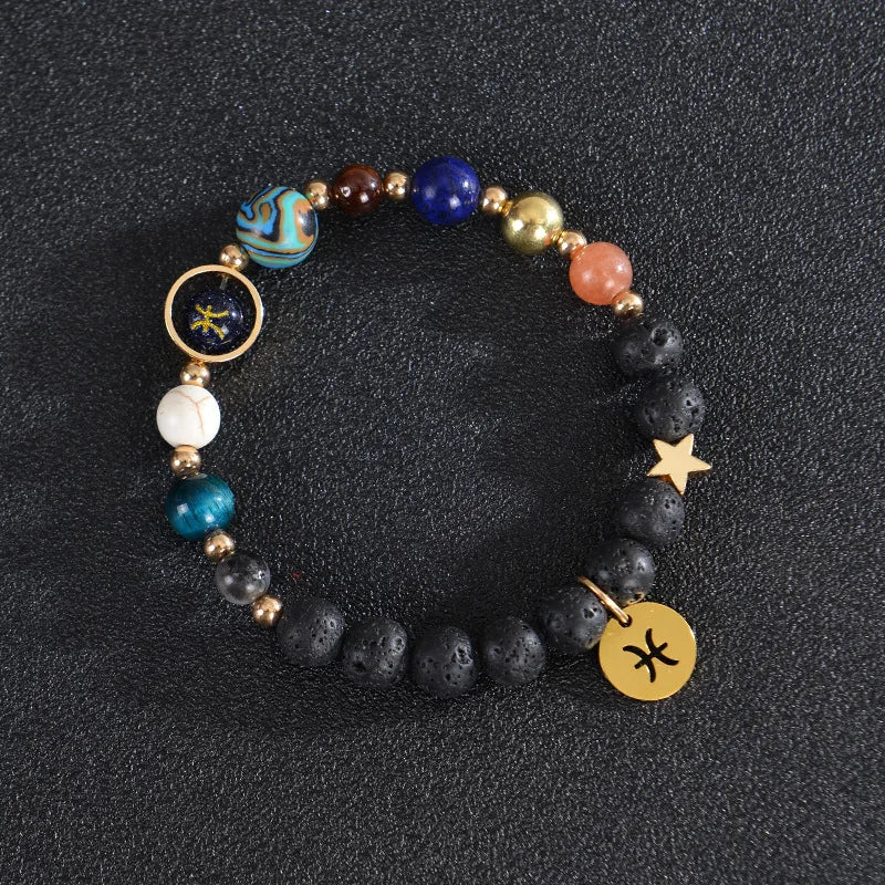 Zodiac Constellation Crystal Bracelet, 12 Signs Natural Stone Beaded Amulet