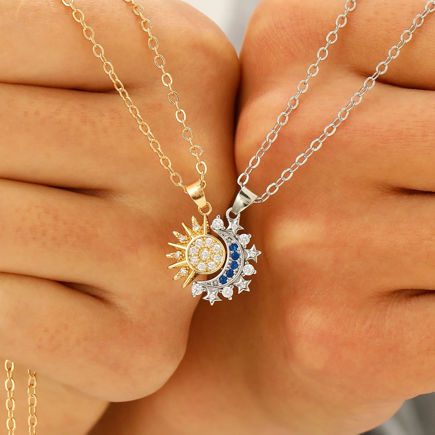 Magnetic Sun & Moon Couple Necklace, Stainless Steel Celestial Pair for Partners