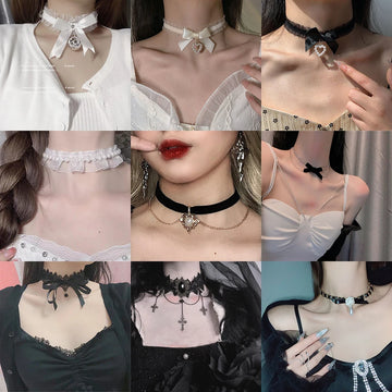 Women's Gothic Lace Choker Necklace Retro White Velvet Clavicle Chain Punk Collar Choker Steampunk Party Halloween Jewelry Gift - Charlie Dolly