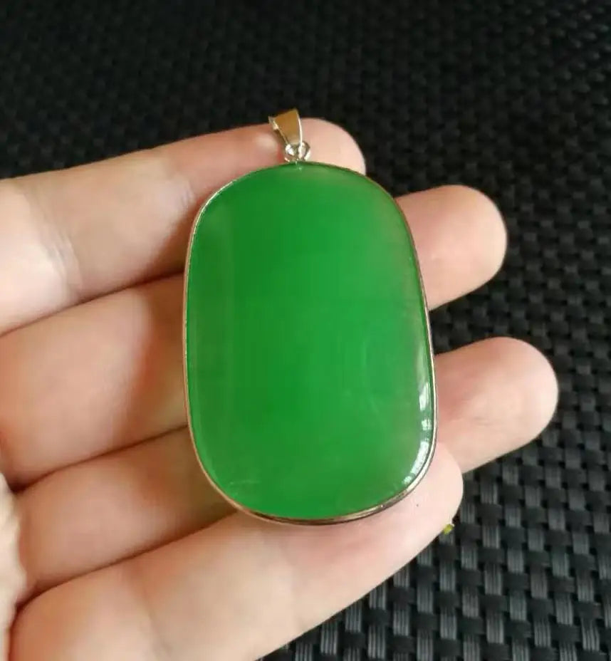 Grade A Natural Myanmar Jadeite Green Jade Oval Pendant Necklace, Fine Amulet
