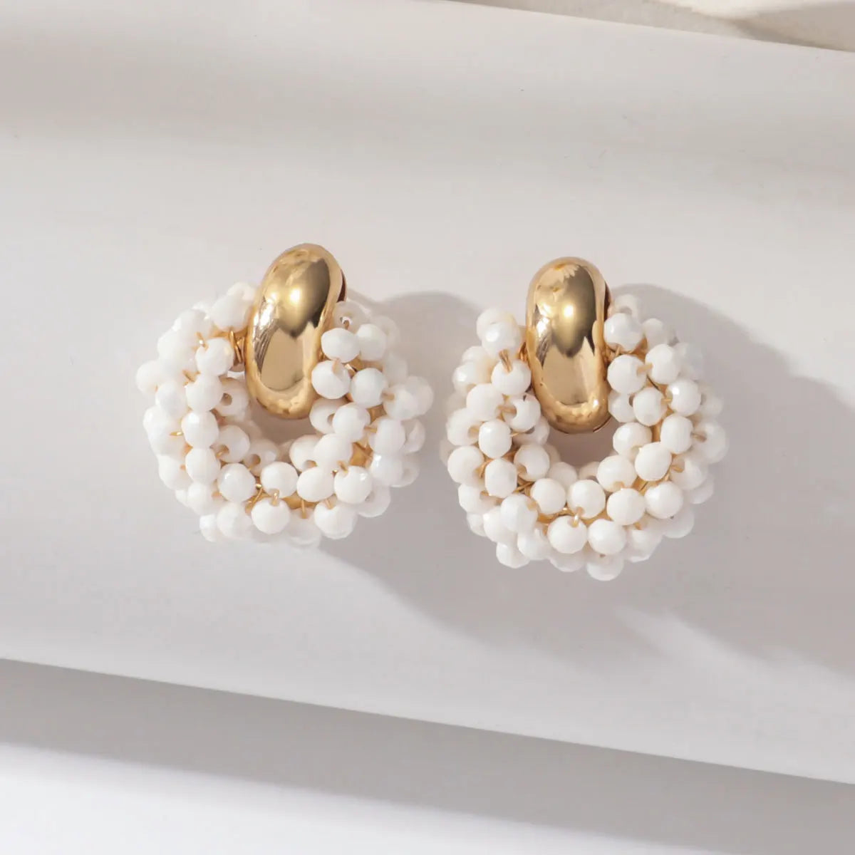 Round Crystal Bead Geometric Drop Earrings Jewelry