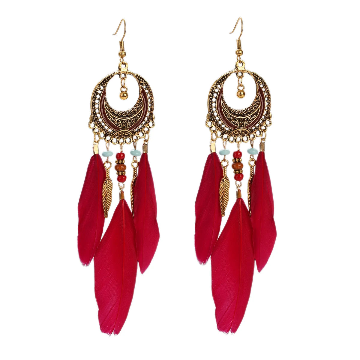 Dream Catcher Feather Leaf Tassel Earrings Jewelry
