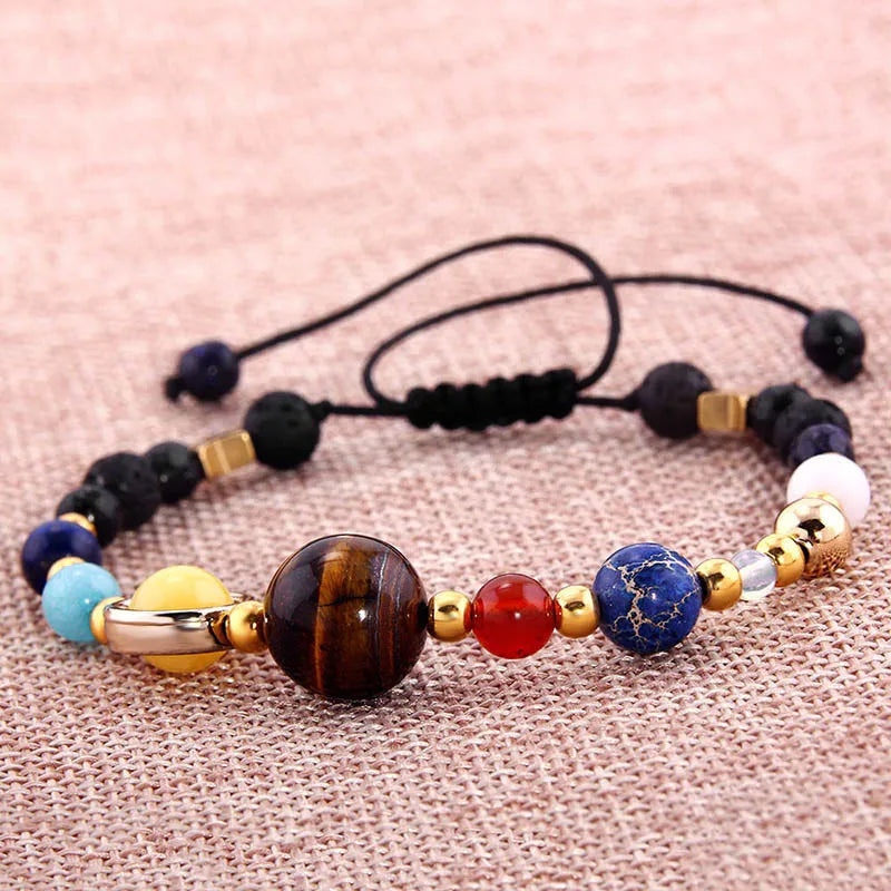 Cosmic Solar System Eight Planets Beaded Bracelet, Universe Talisman