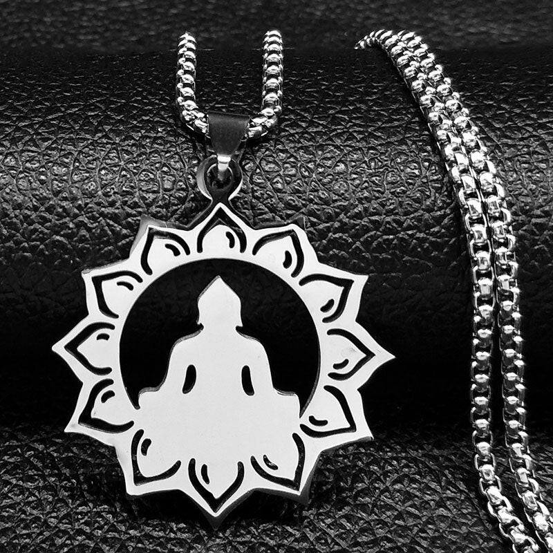 Buddhism Meditation Buddha Yoga Pendant Necklace Stainless Steel Tree of Life Necklace Buddhist Jewelry collares para mujer