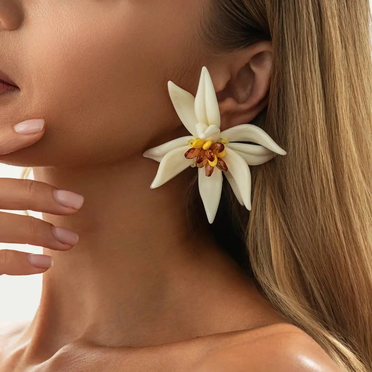 Large Petal Flower Drop Earrings Jewelry