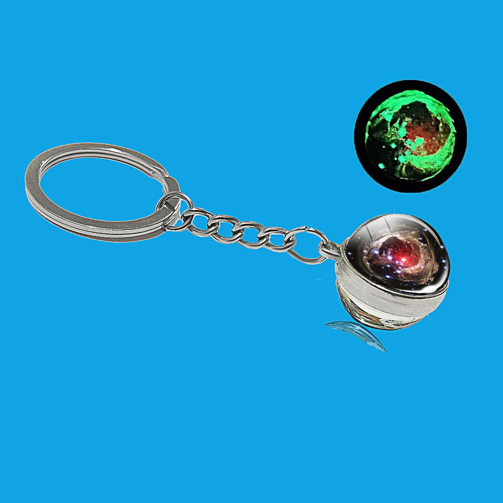 Glow In The Dark Solar System Galaxy Planet Keychain Jupter Moon Earth Mars Sun Nebula Double Side Glass Ball Key Chain Pendant