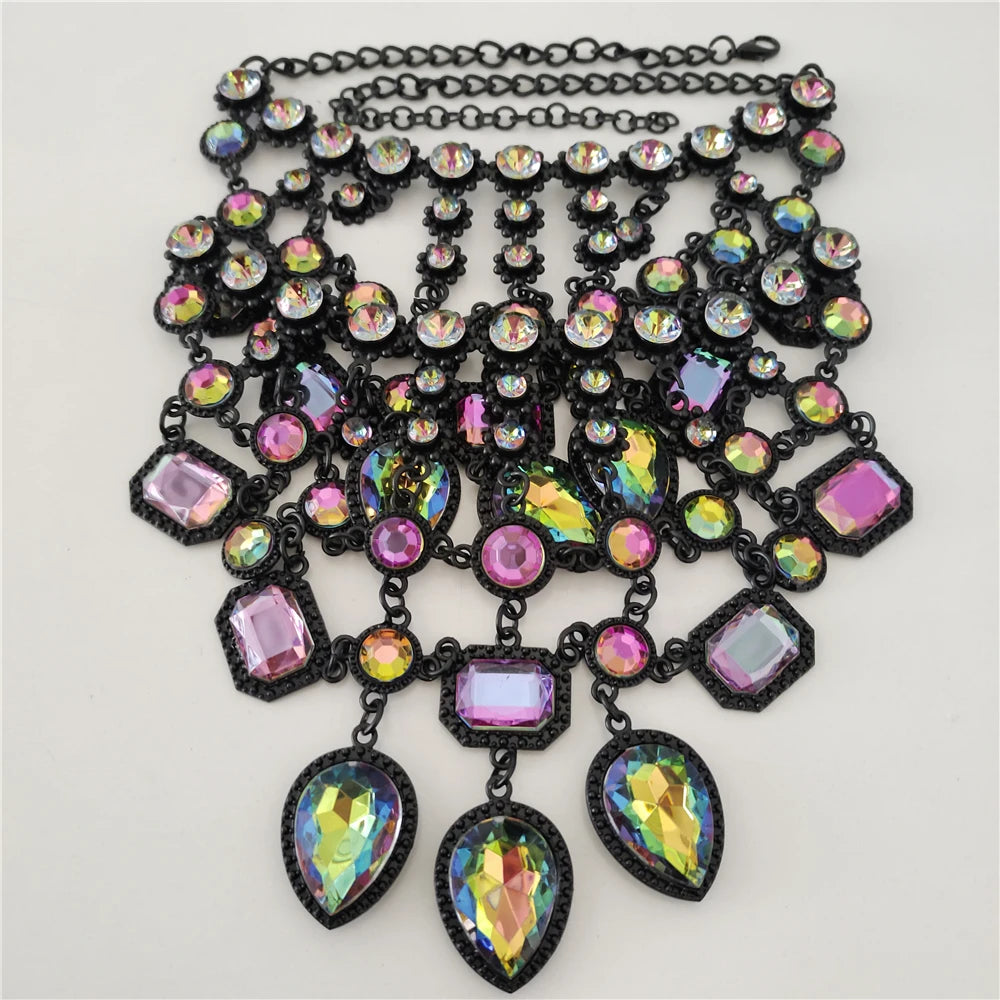 Crystal Water Drop Collar Necklace Earring Set Jewelry