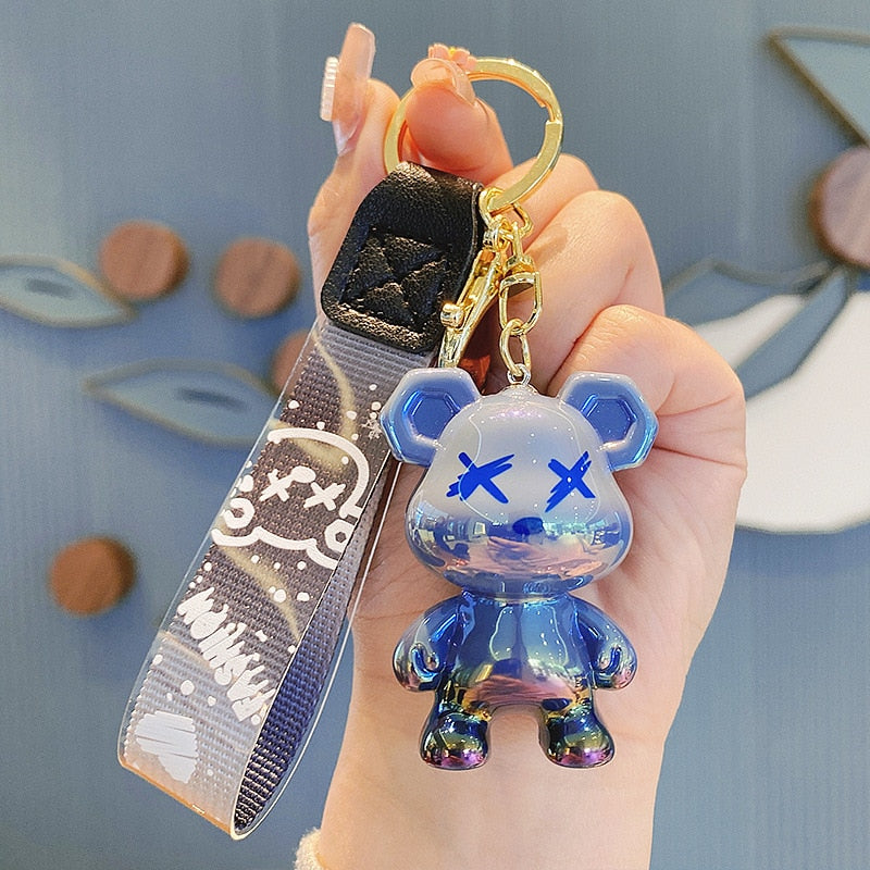 Cute Resin Keychain Charm Tie The Bear Pendant For Women Bag Car KeyRing Mobile Phone Fine Jewelry Accessories Kids Girl Gift