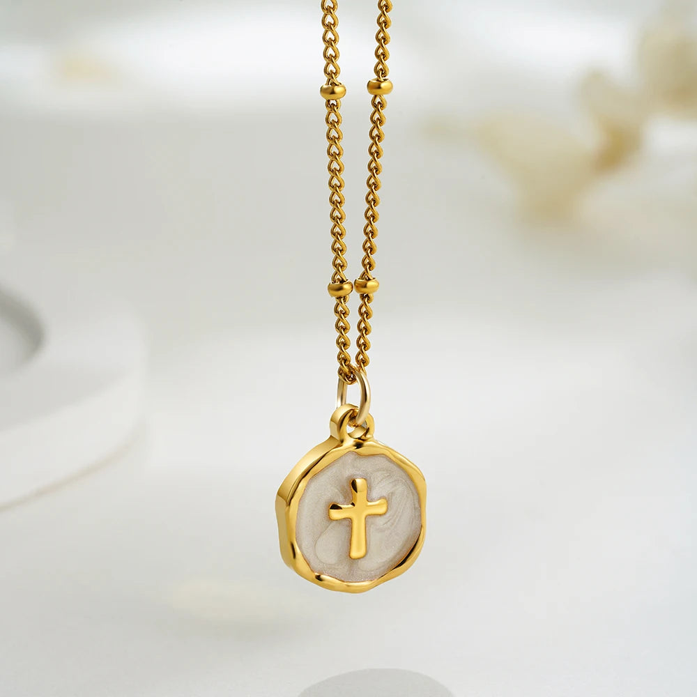 Punk Opal, Cross and Heart Enamel Pendant Choker
