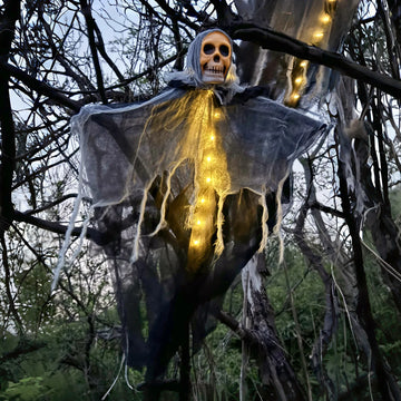 Halloween decoration Ghost with LED Light Glow Hanging Skull Ornaments for Indoor Outdoor Party Decoration Haunted House Props - Charlie Dolly