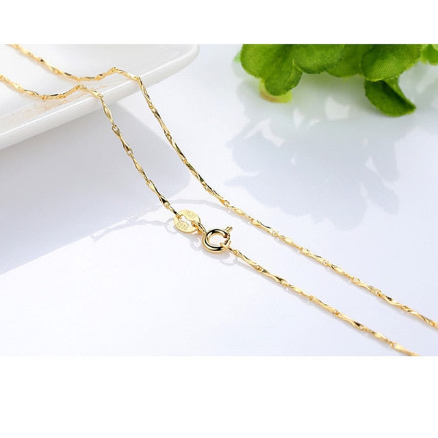 Genuine 14k Gold Color Necklace For Women Water Wave Chain Snake Bone/starry/Cross Chain 18 inches Necklace Pendant Fine Jewelry