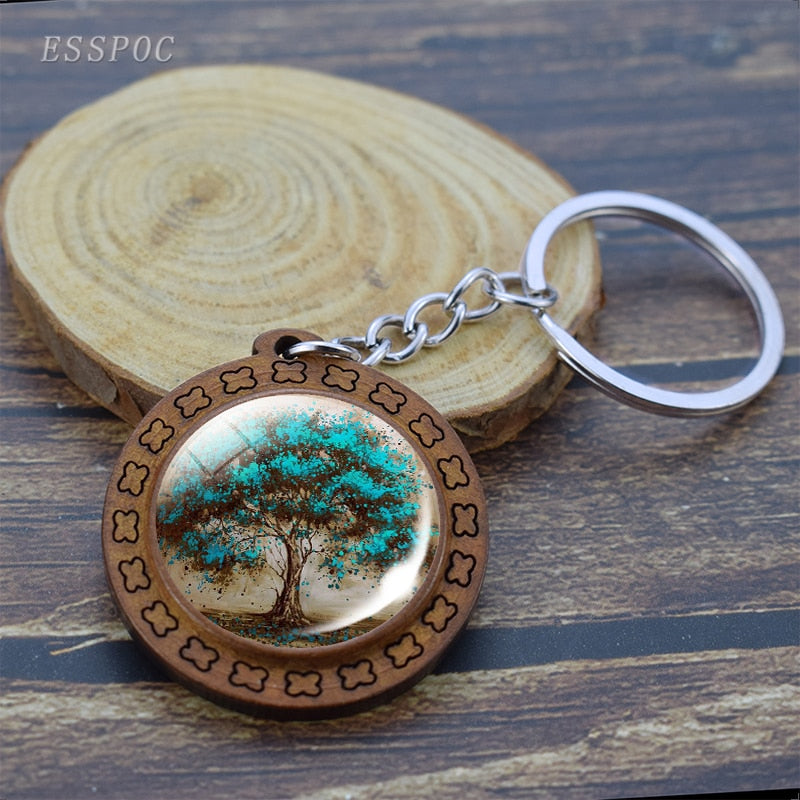 Retro Wooden Keyrings Celtic Tree of Life Photo Glass Cabochon Keychain Holder Key Rings Charm Jewelry gifts Keychain for Women