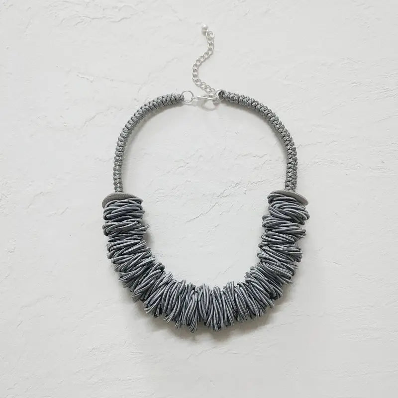 Woven Ring Grey Short Statement Necklace Jewelry