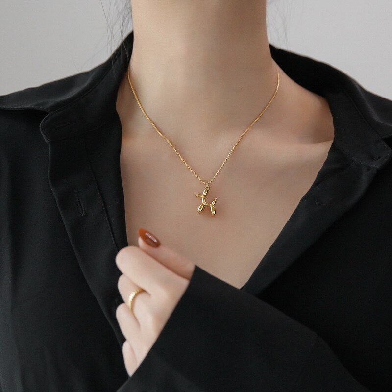 Cute Creative Lucky Balloon Puppy Pendant Necklace Men and Women's Personality Stainless Steel Punk Necklace Charm Jewelry