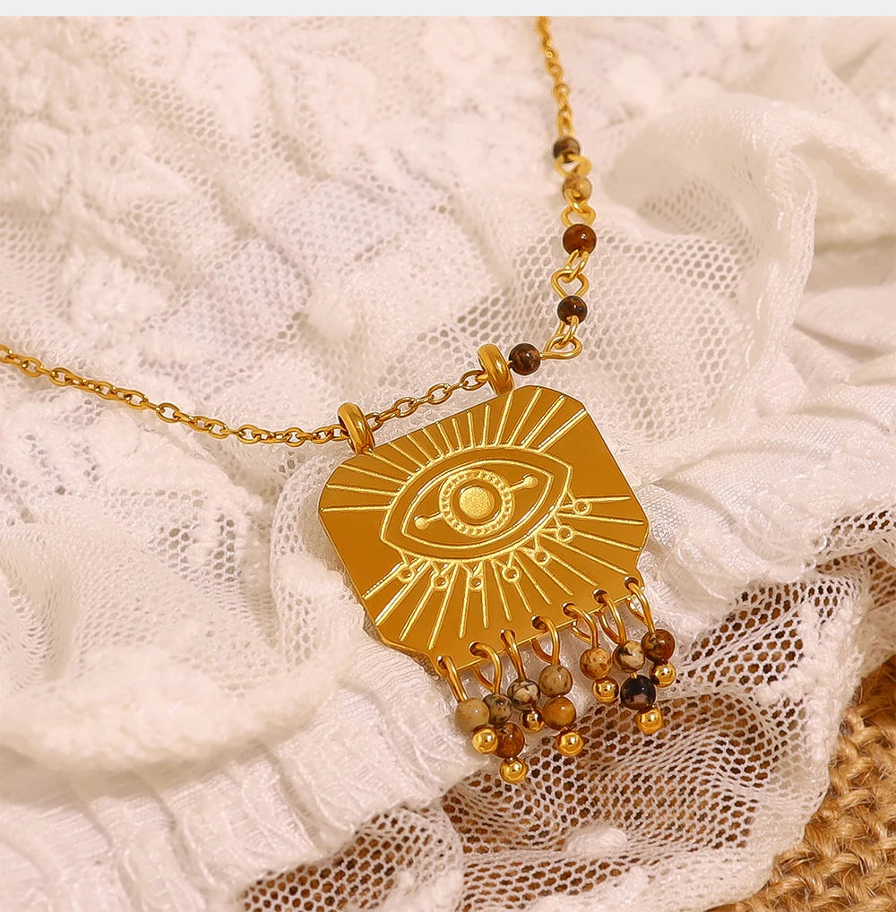 WILD & FREE Boho Natural Stone Charms Stainless Steel Pendant Necklace for Women Chic Retro Waterproof Trend Jewelry - Charlie Dolly